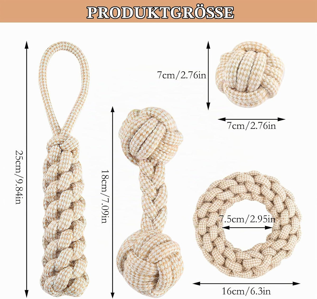 Hundeseil-Spielzeug im 4er-Set – Beige